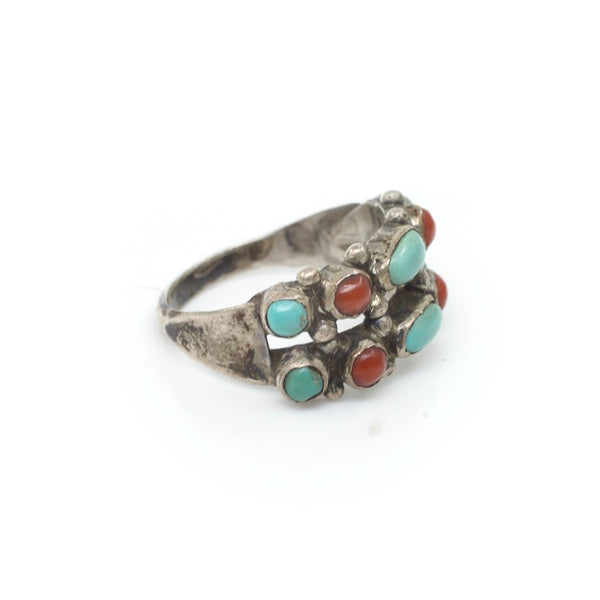 Zuni Coral & Turquoise Ring- Sz 6