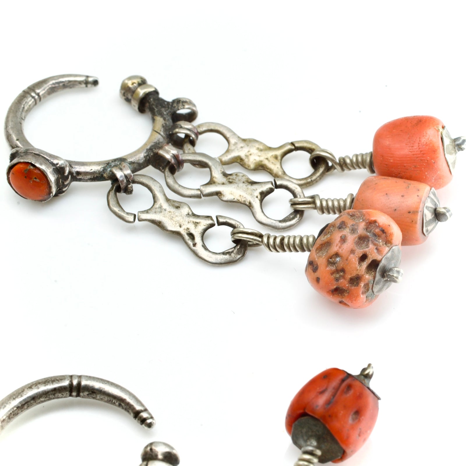 Moroccan Silver Berber Earrings With Old Coral beads, Berber Earrings, Moroccan hot Jewelry