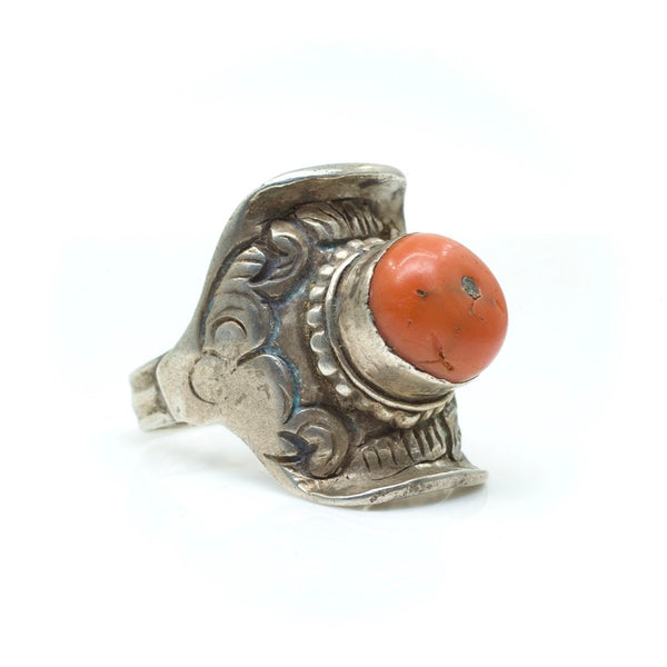 Tibetan Coral Saddle Ring - 12
