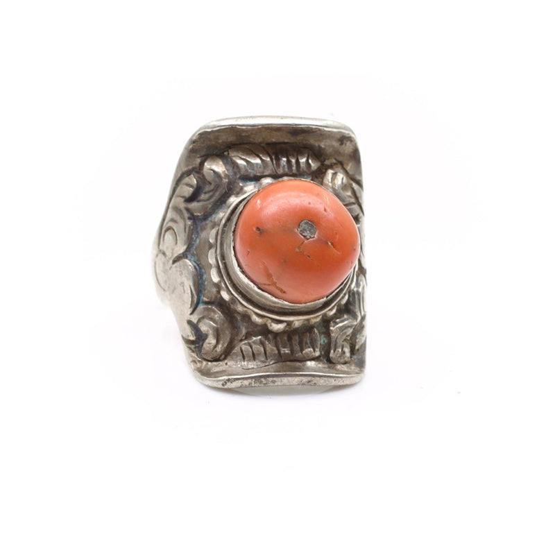 Tibetan Coral Saddle Ring - 12