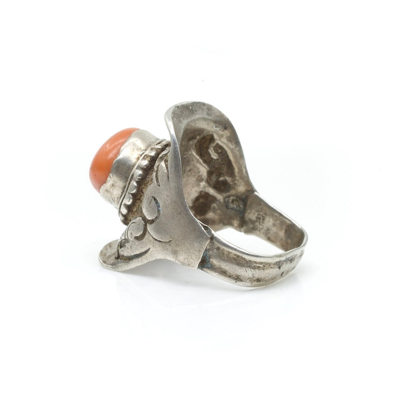 Tibetan Coral Saddle Ring - 12