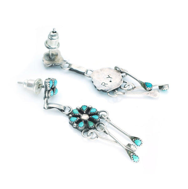 Turquoise Zuni Flower Earrings