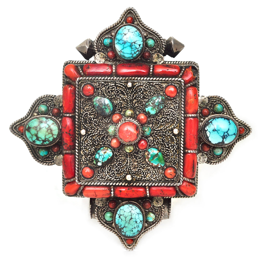 Small Tibetan Gau Prayer Box with Turquoise or Coral – Cosmic Norbu